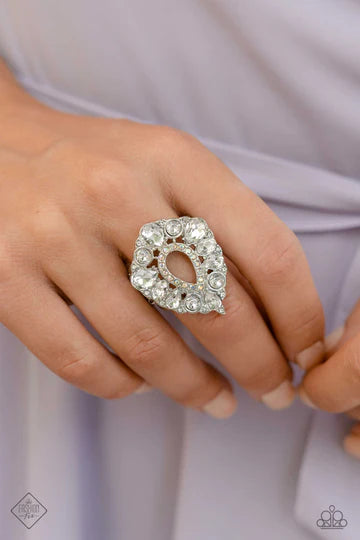 First Class Fairytale - White Rhinestone Gem Silver Ring - Fashion Fix