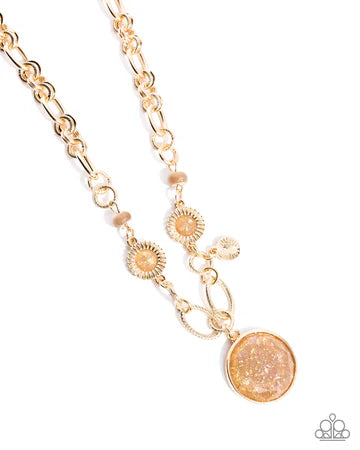FLECKS Big Thing - Brown Disc Gold Short Necklace