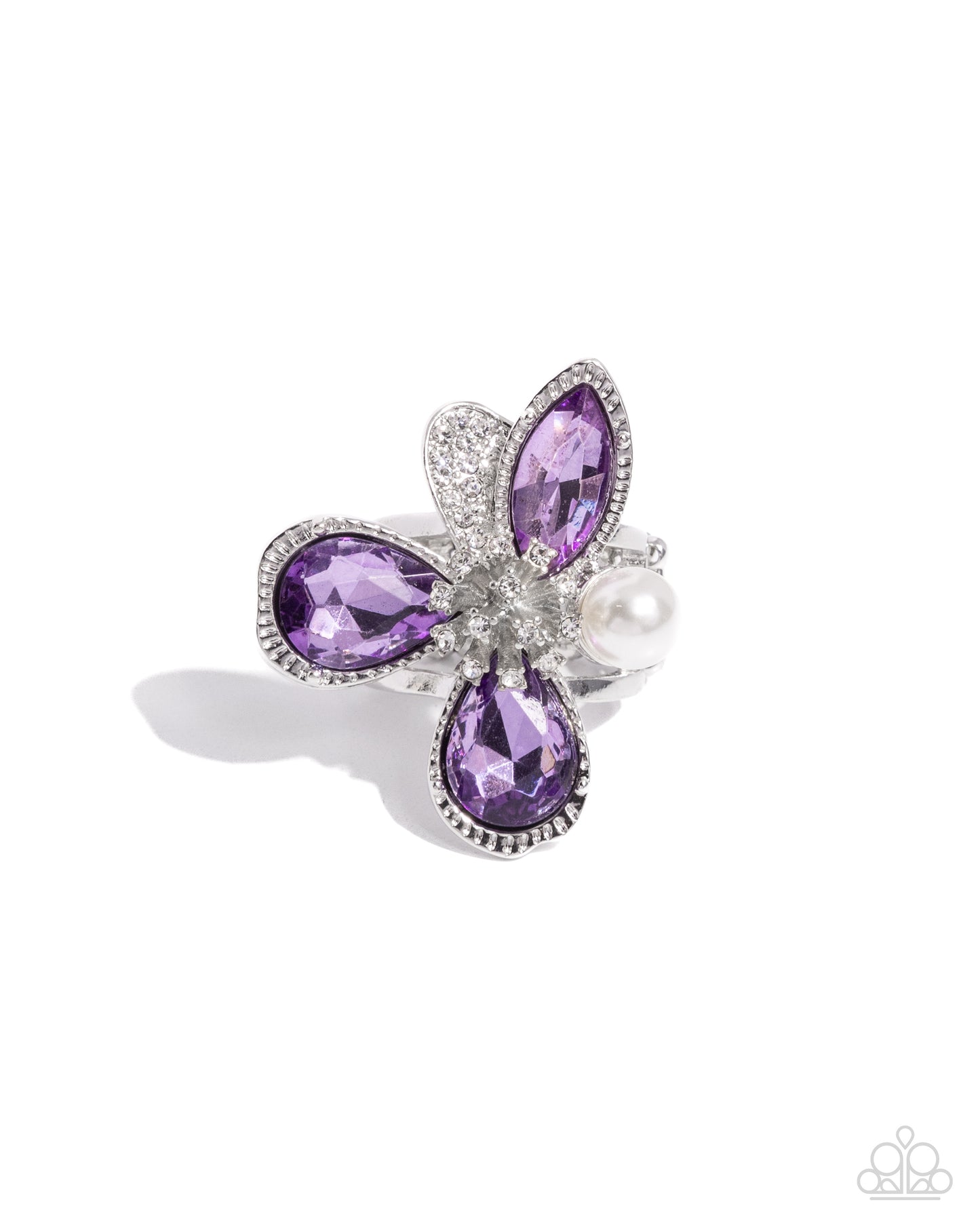 PERFECT MATCH / SET: FLORAL Values - Purple Gem Silver Slide Short Necklace AND FLORAL Excellence - Purple Gem Silver Ring