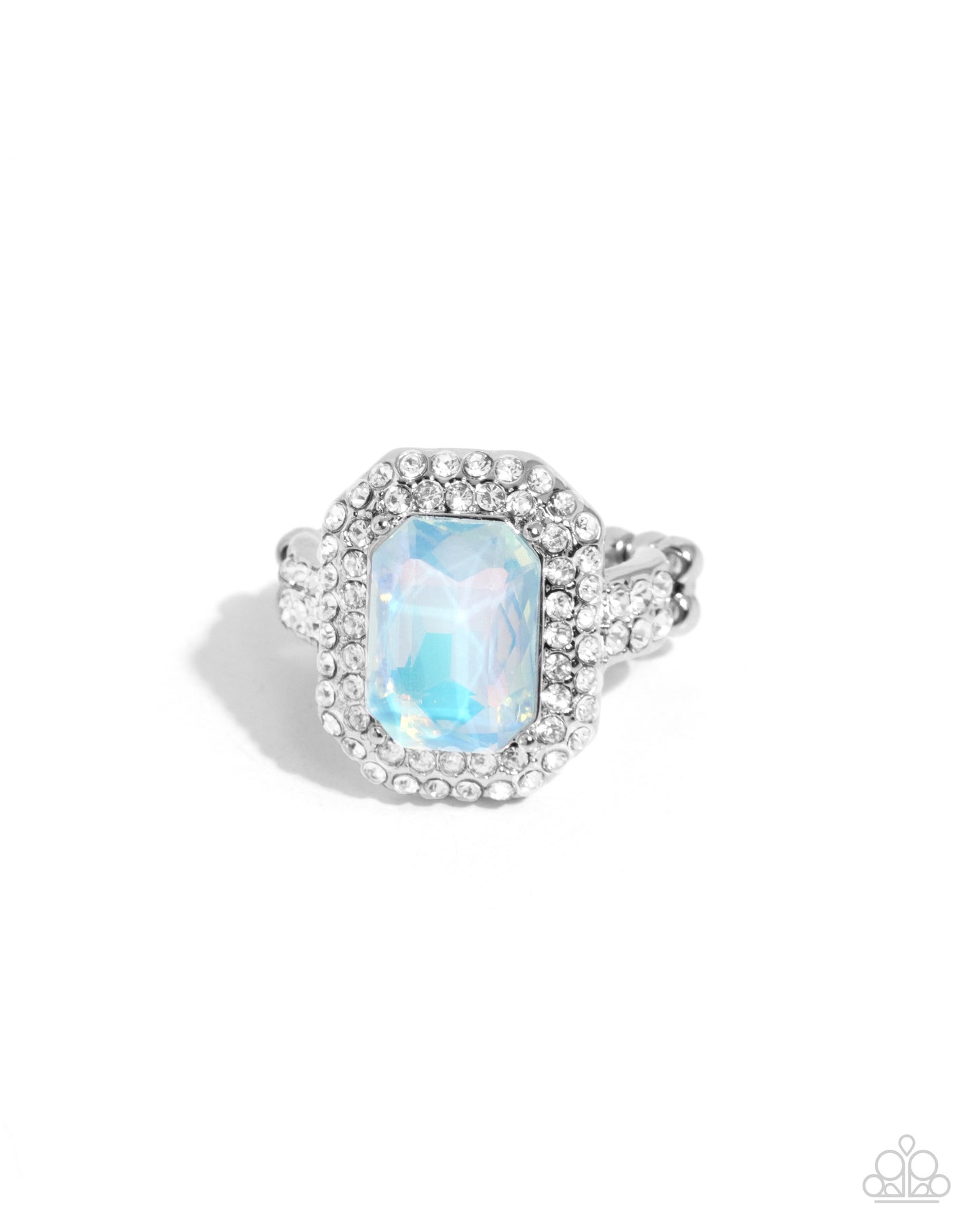Faceted Fidelity - Blue Iridescent Gem White Rhinestone Silver Ring