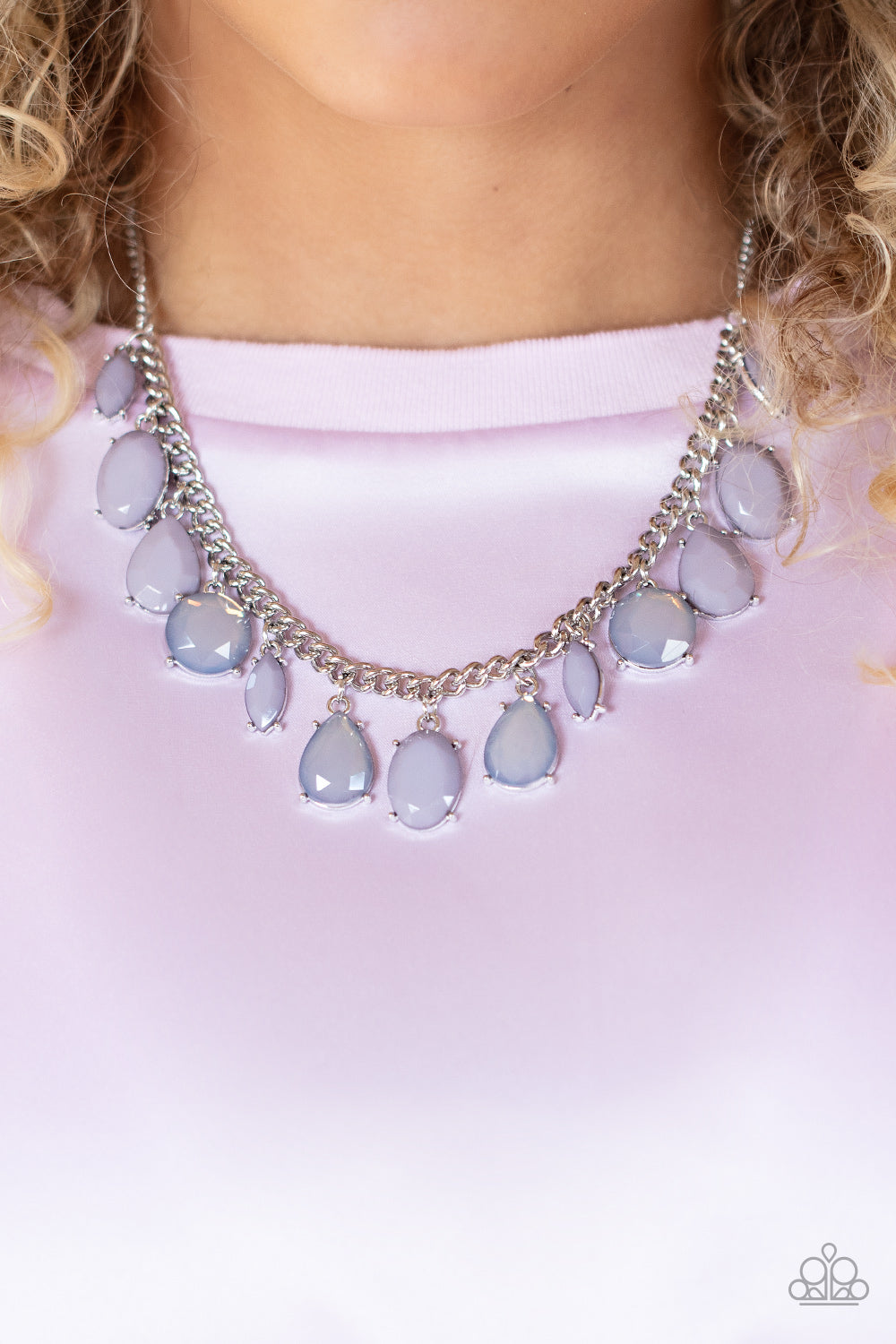 Fairytale Fortuity - Silver Gray Lilac Bead Short Necklace