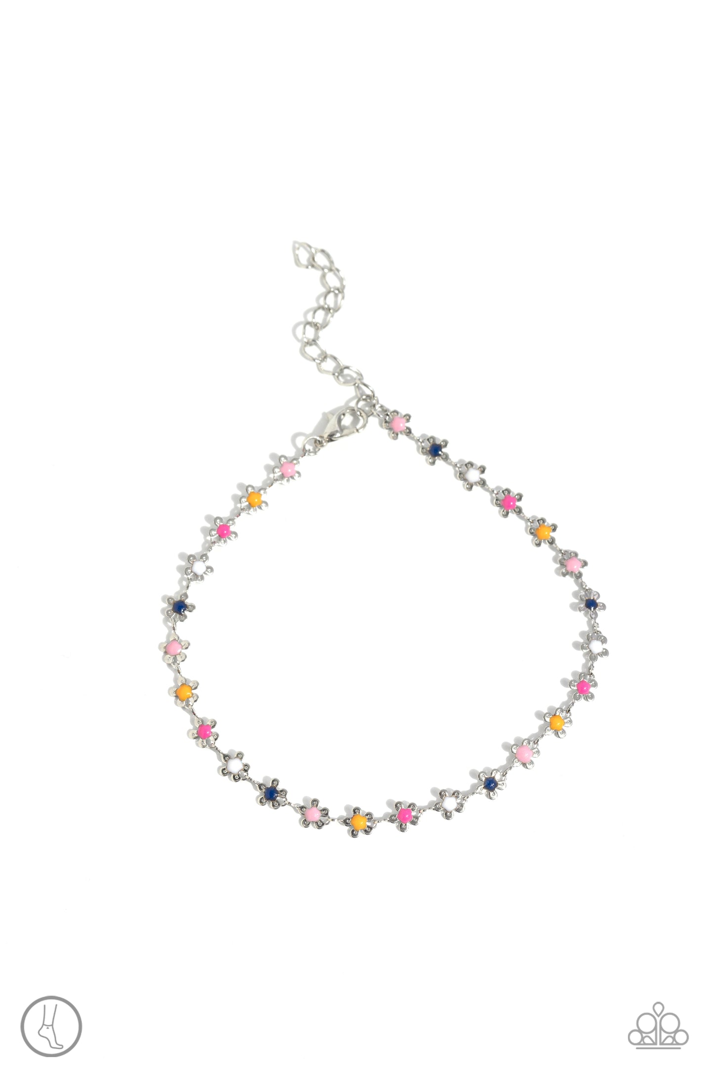 Familiar Florals - Multi Color Pink Blue White Flower Silver Anklet