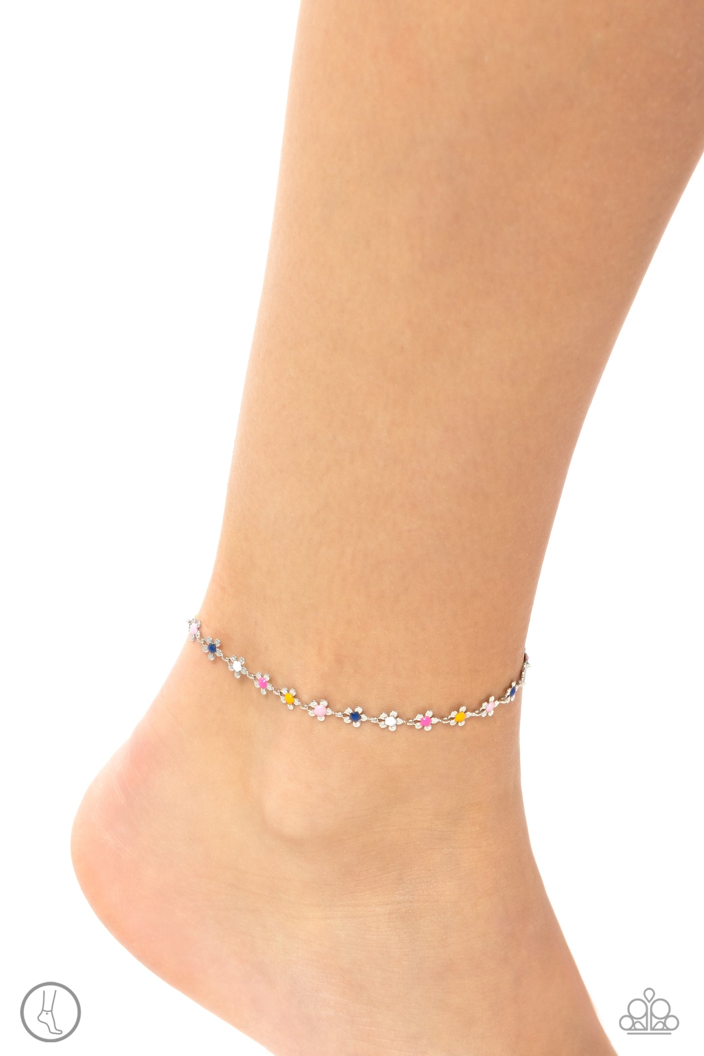 Familiar Florals - Multi Color Pink Blue White Flower Silver Anklet