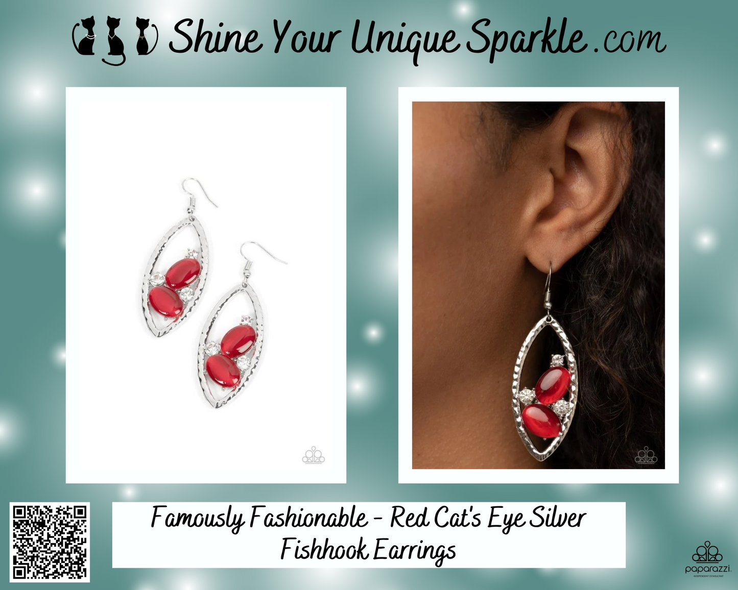 Famously Fashionable - Red Cat's Eye Silver Fishhook Earrings