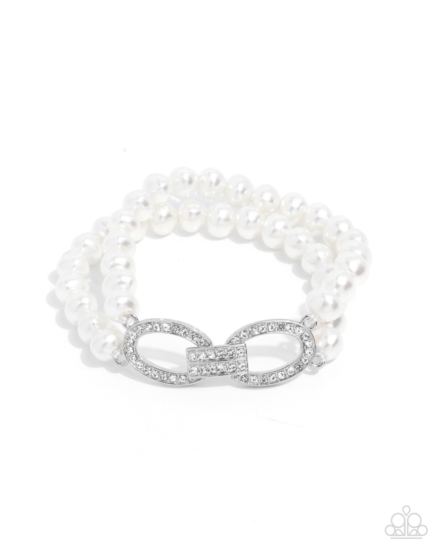 Fancy-Free Fanfare - White Pearl Rhinestone Silver Stretchy Bracelet