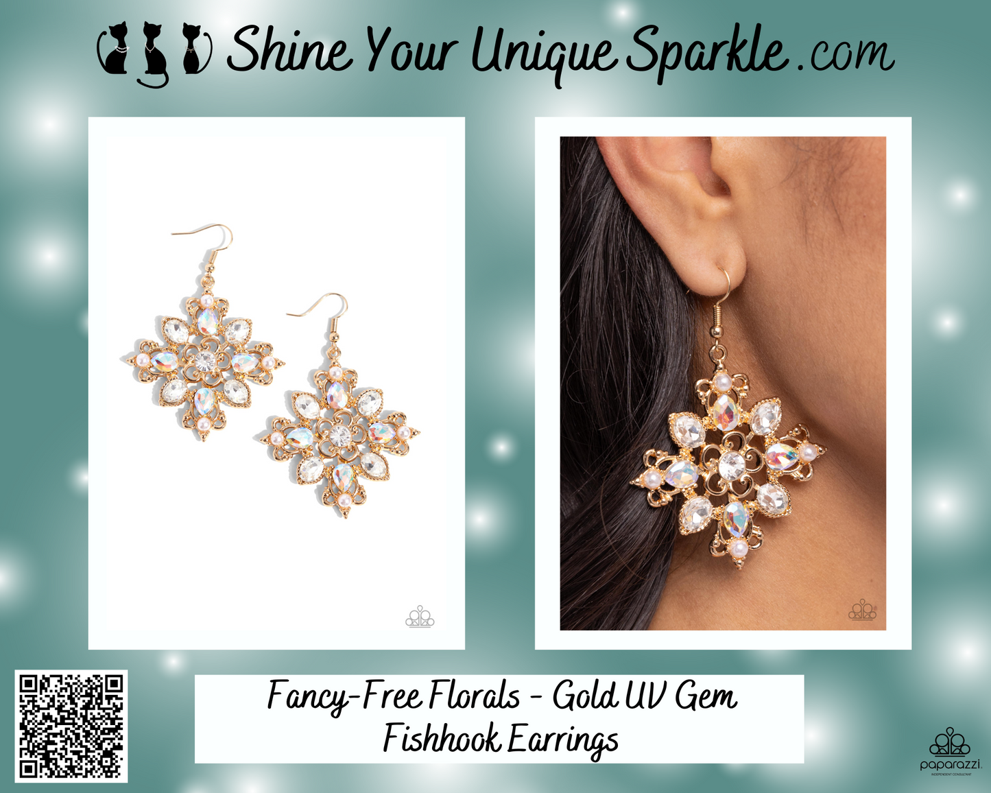 Fancy-Free Florals - Gold UV Gem Fishhook Earrings