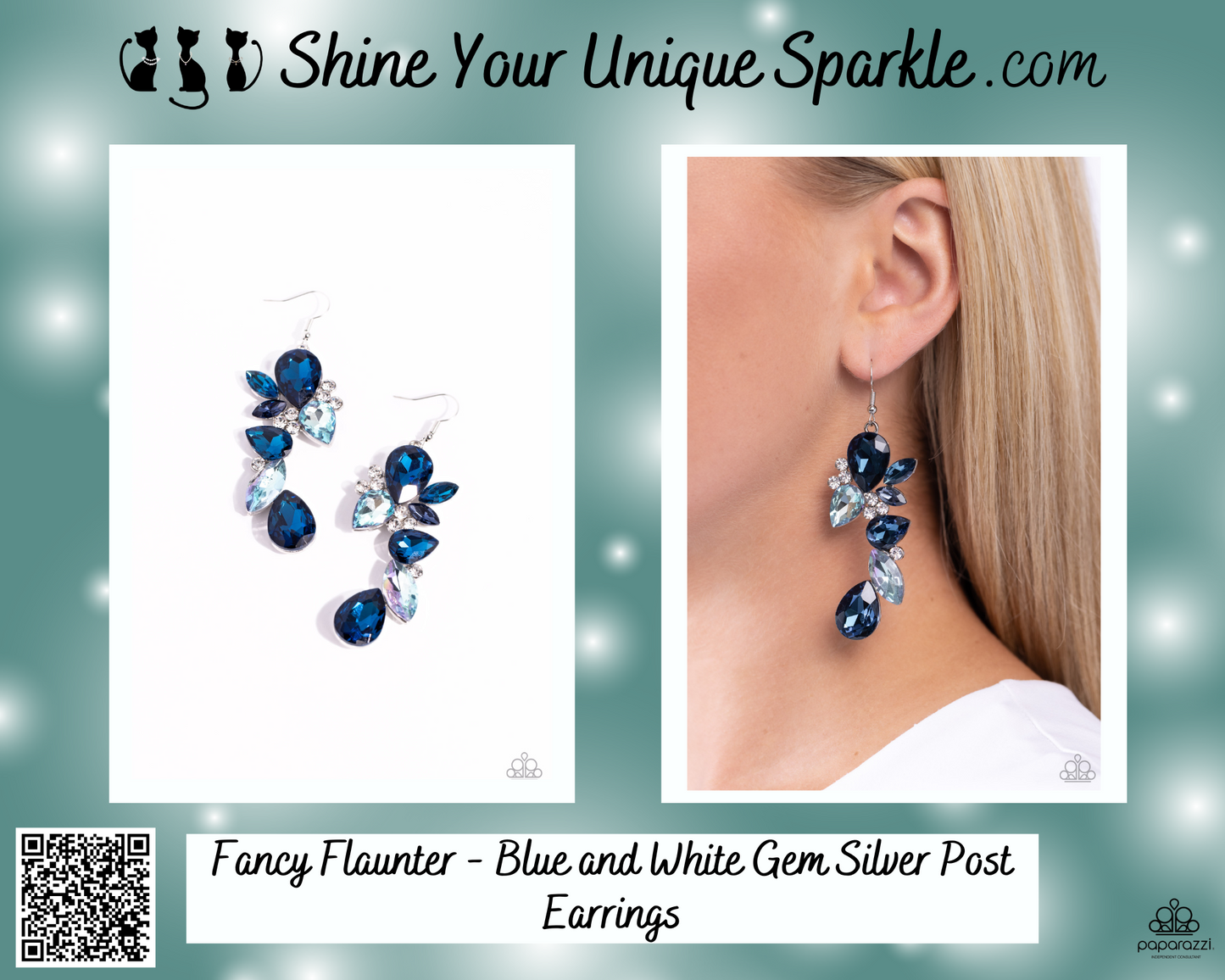 Fancy Flaunter - Blue and White Gem Silver Post Earrings