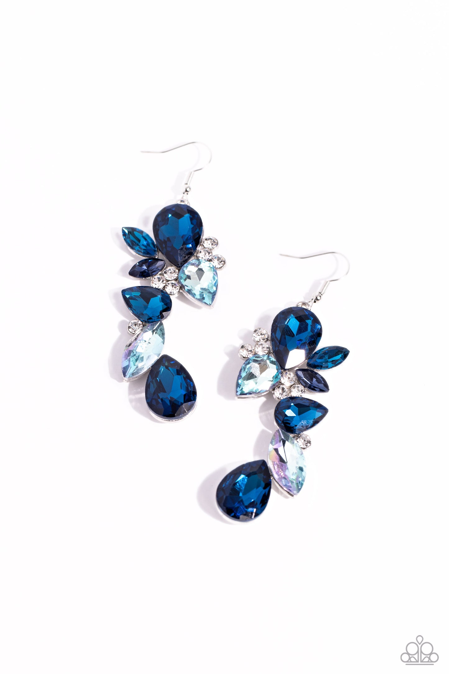 Fancy Flaunter - Blue and White Gem Silver Post Earrings