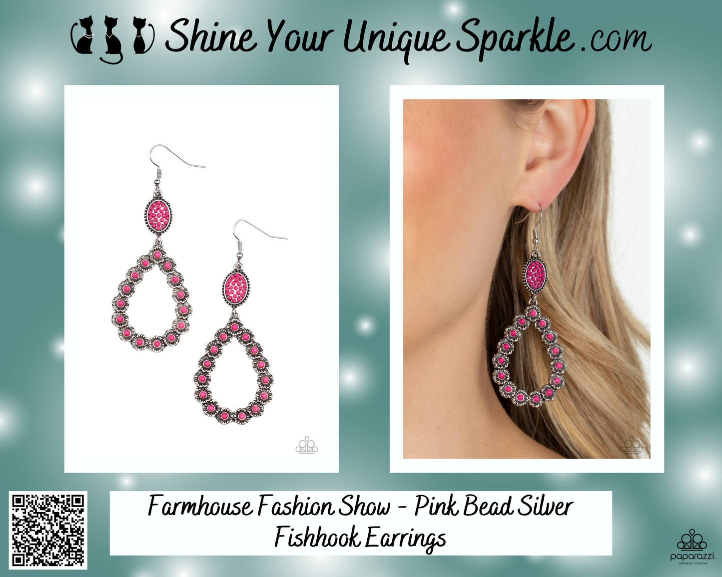 Farmhouse Fashion Show - Pink Bead Silver Fishhook Earrings