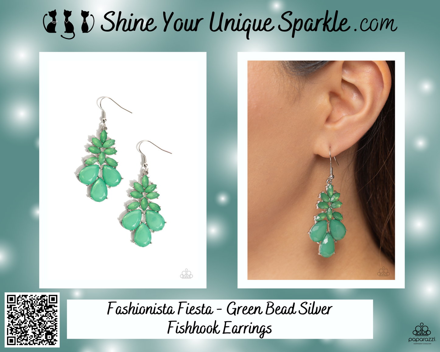 Fashionista Fiesta - Green Bead Silver Fishhook Earrings