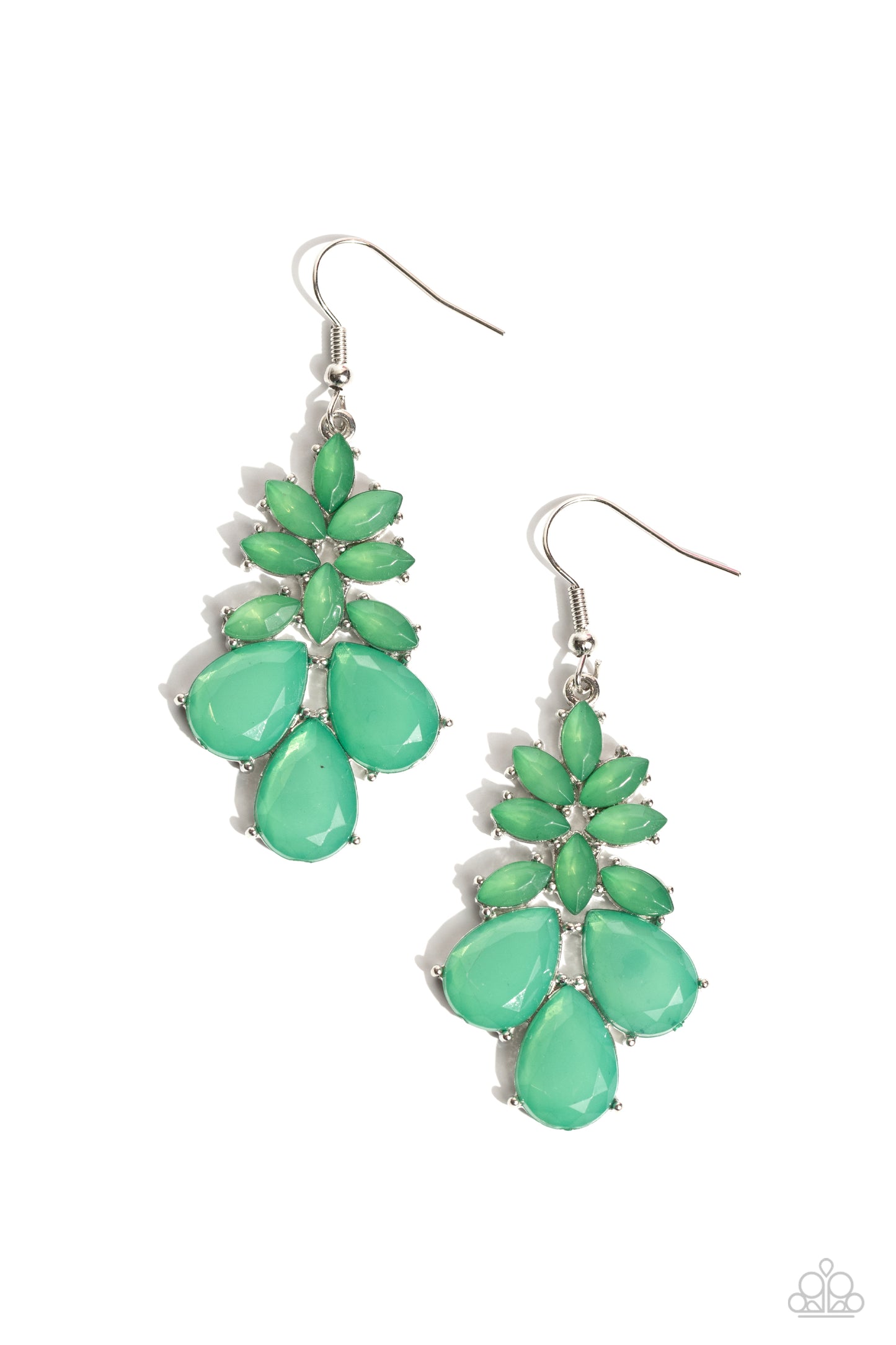 Fashionista Fiesta - Green Bead Silver Fishhook Earrings