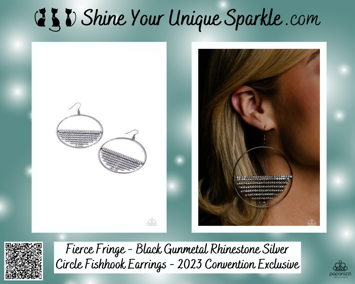 Fierce Fringe - Black Gunmetal Rhinestone Silver Circle Fishhook Earrings - 2023 Convention Exclusive
