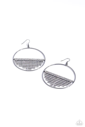 Fierce Fringe - Black Gunmetal Rhinestone Silver Circle Fishhook Earrings - 2023 Convention Exclusive