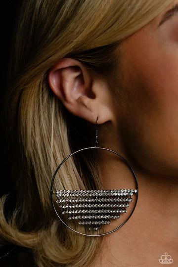 Fierce Fringe - Black Gunmetal Rhinestone Silver Circle Fishhook Earrings - 2023 Convention Exclusive