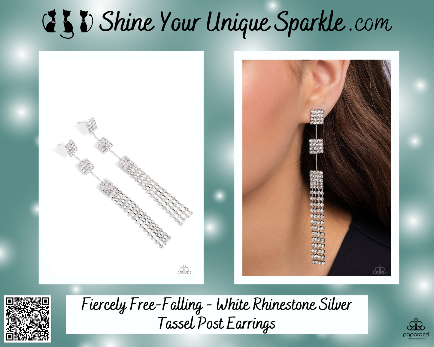 Fiercely Free-Falling - White Rhinestone Silver Tassel Post Earrings