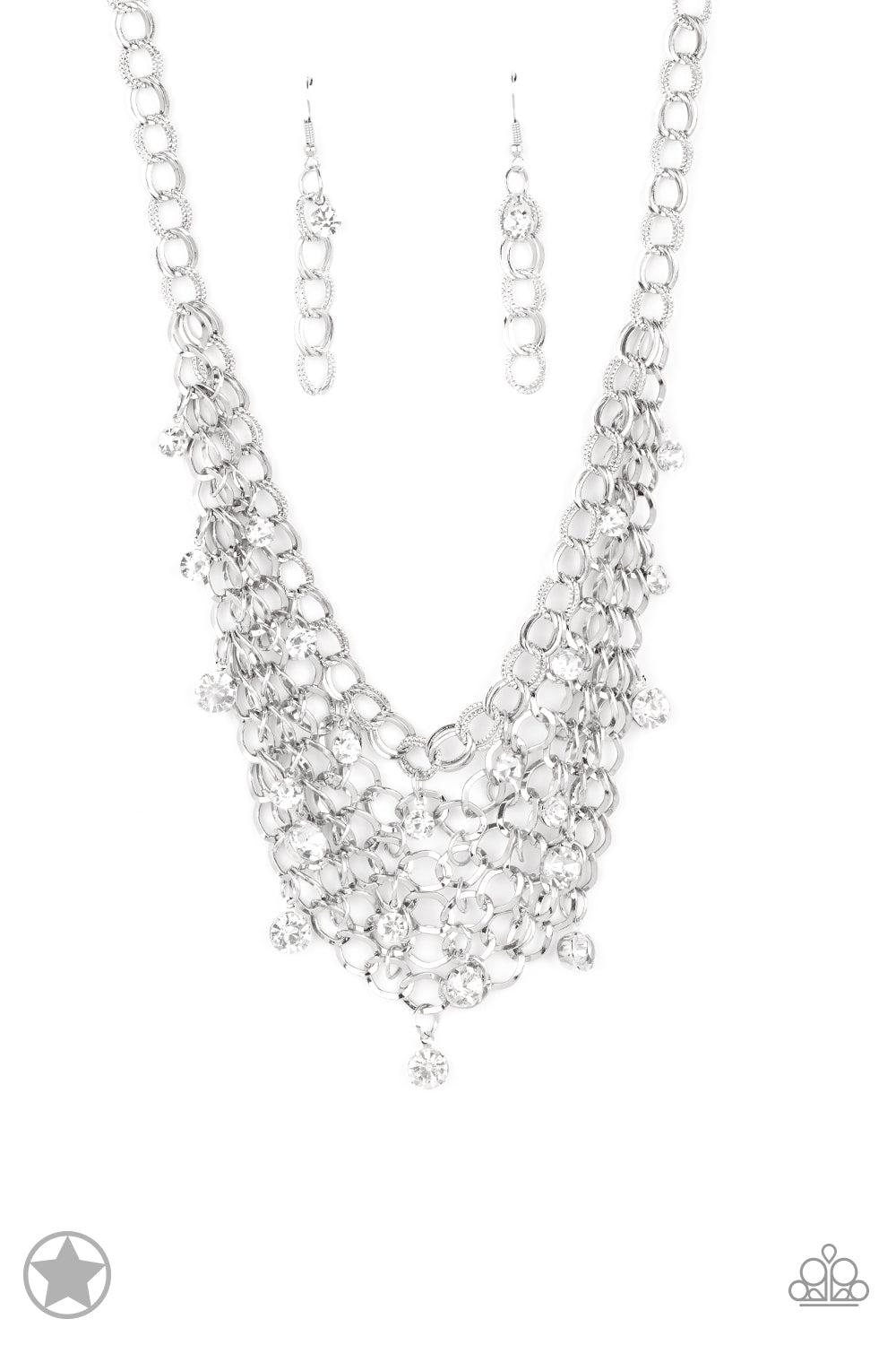 Fishing for Compliments - Silver Mesh Interlocking Chain Layered Short Necklace - Blockbuster