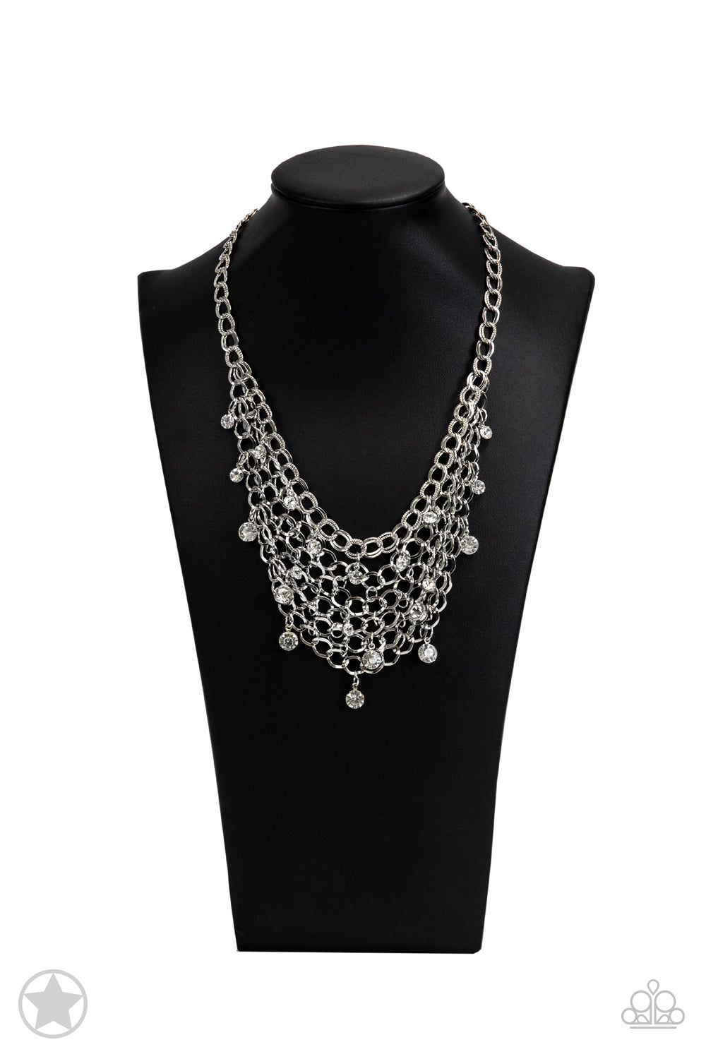 Fishing for Compliments - Silver Mesh Interlocking Chain Layered Short Necklace - Blockbuster