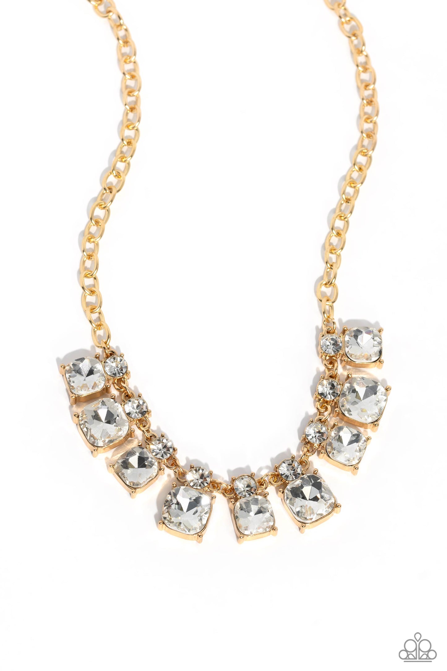 Fitted Fantasy - Gold Chain White Gem Short Necklace
