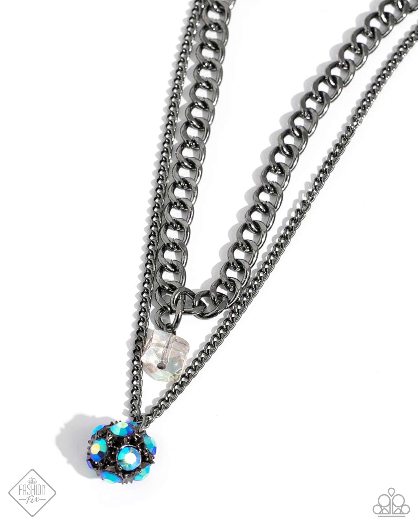 Flair for the Fierce - Blue Iridescent Rhinestone Gunmetal Layered Short Necklace, Magnificent Musings, Fashion Fix, June 2024