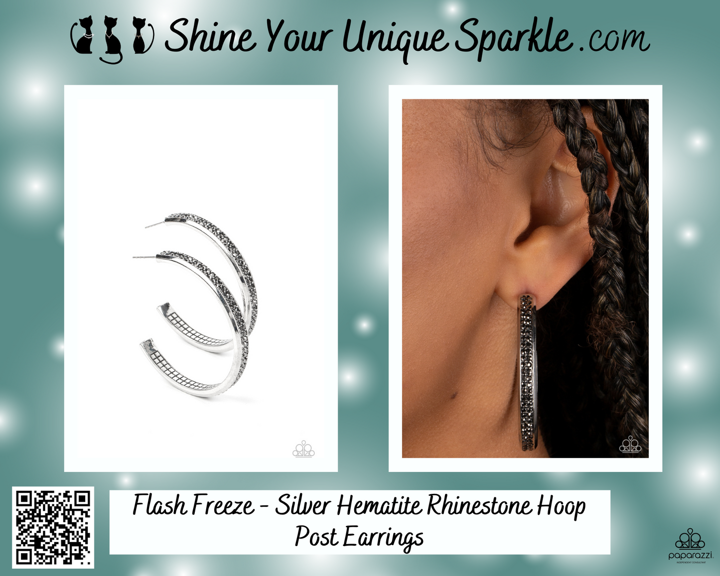 Flash Freeze - Silver Hematite Rhinestone Hoop Post Earrings