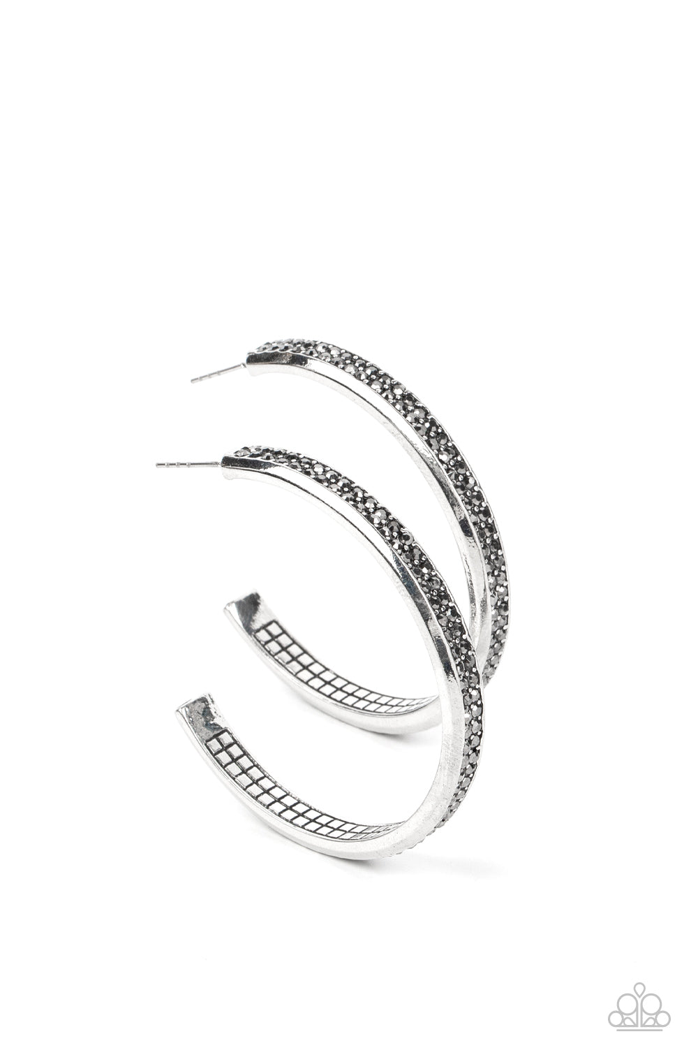 Flash Freeze - Silver Hematite Rhinestone Hoop Post Earrings