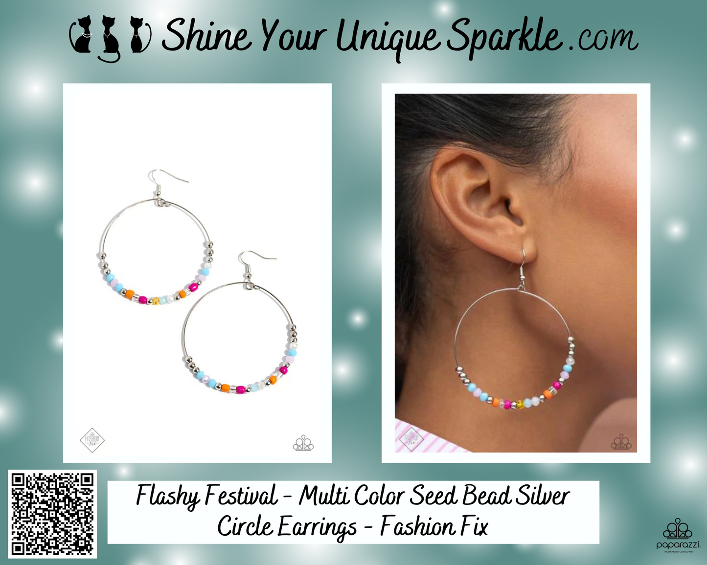 Flashy Festival - Multi Color Seed Bead Silver Circle Earrings - Fashion Fix