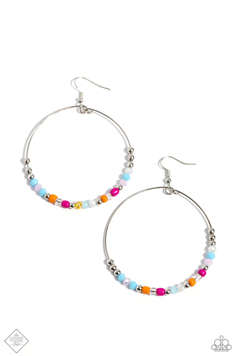 Flashy Festival - Multi Color Seed Bead Silver Circle Earrings - Fashion Fix