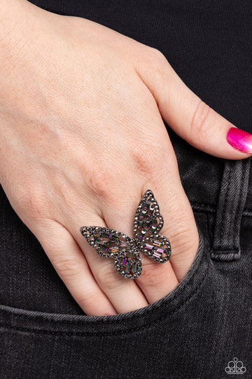 Flauntable Flutter - Multi Oil Spill Butterfly Gunmetal Bring Back Ring - Life of the Party Pink Diamond Fan Favorite Exclusive