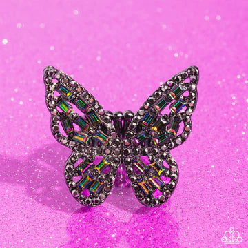 Flauntable Flutter - Multi Oil Spill Butterfly Gunmetal Bring Back Ring - Life of the Party Pink Diamond Fan Favorite Exclusive