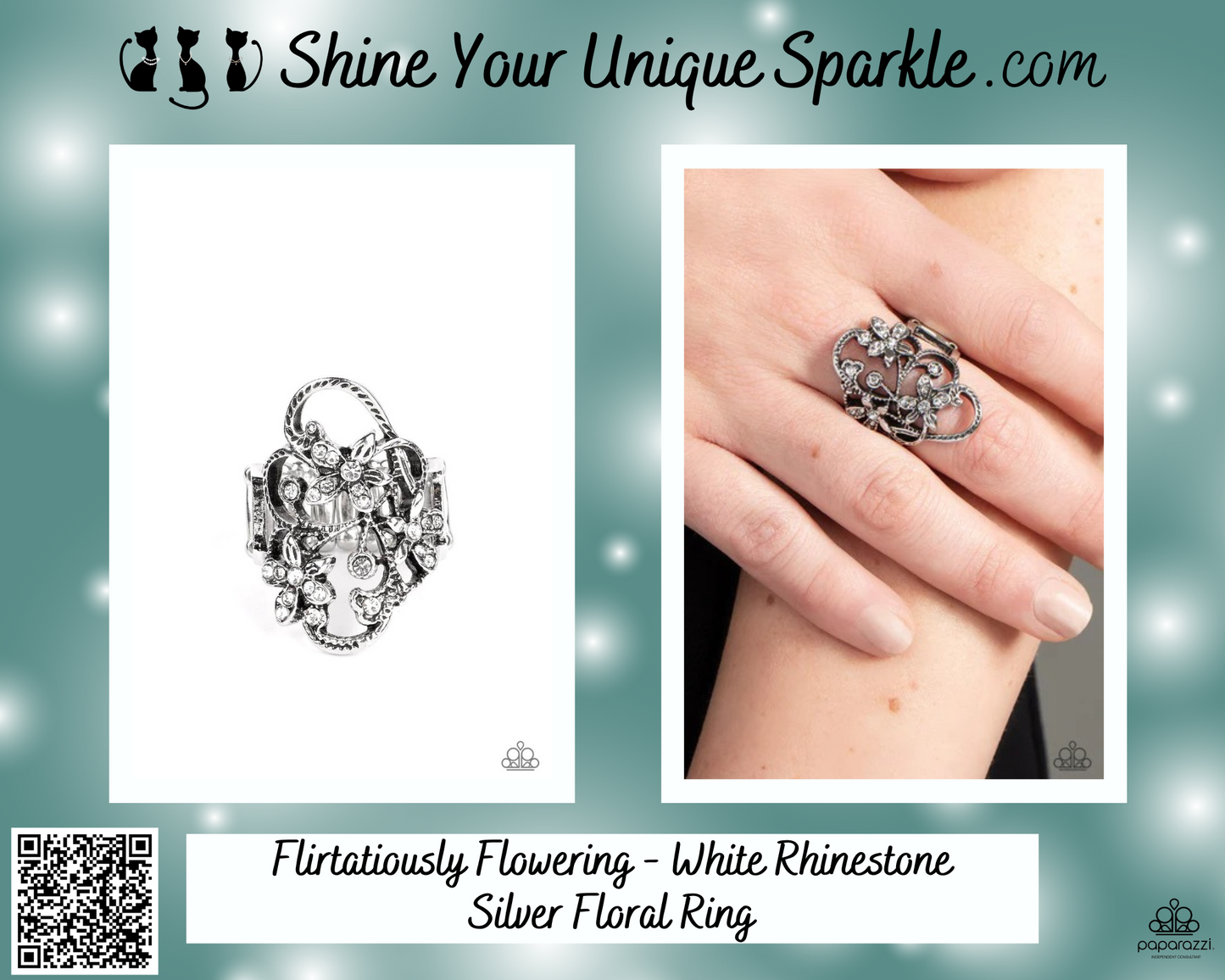 Flirtatiously Flowering - White Rhinestone Silver Floral Ring