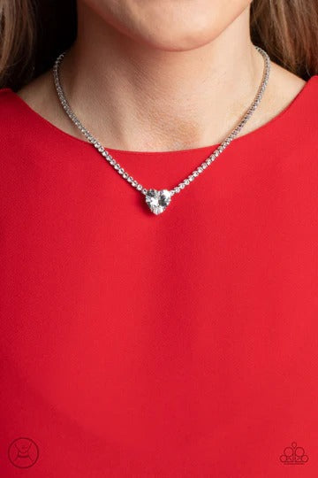 PERFECT MATCH / SET: Flirty Fiance - White Light Purple Heart Gem Silver Choker Necklace AND Bedazzled Beauty - White Light Purple Heart Gem Silver Clasp Bracelet