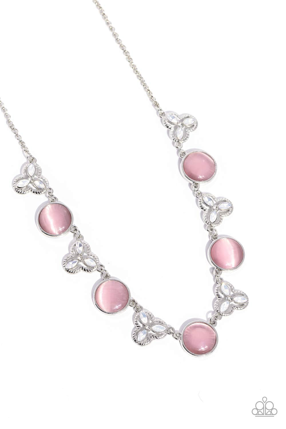 Floral Crowned - Pink Cat's Eye Silver Short Necklace