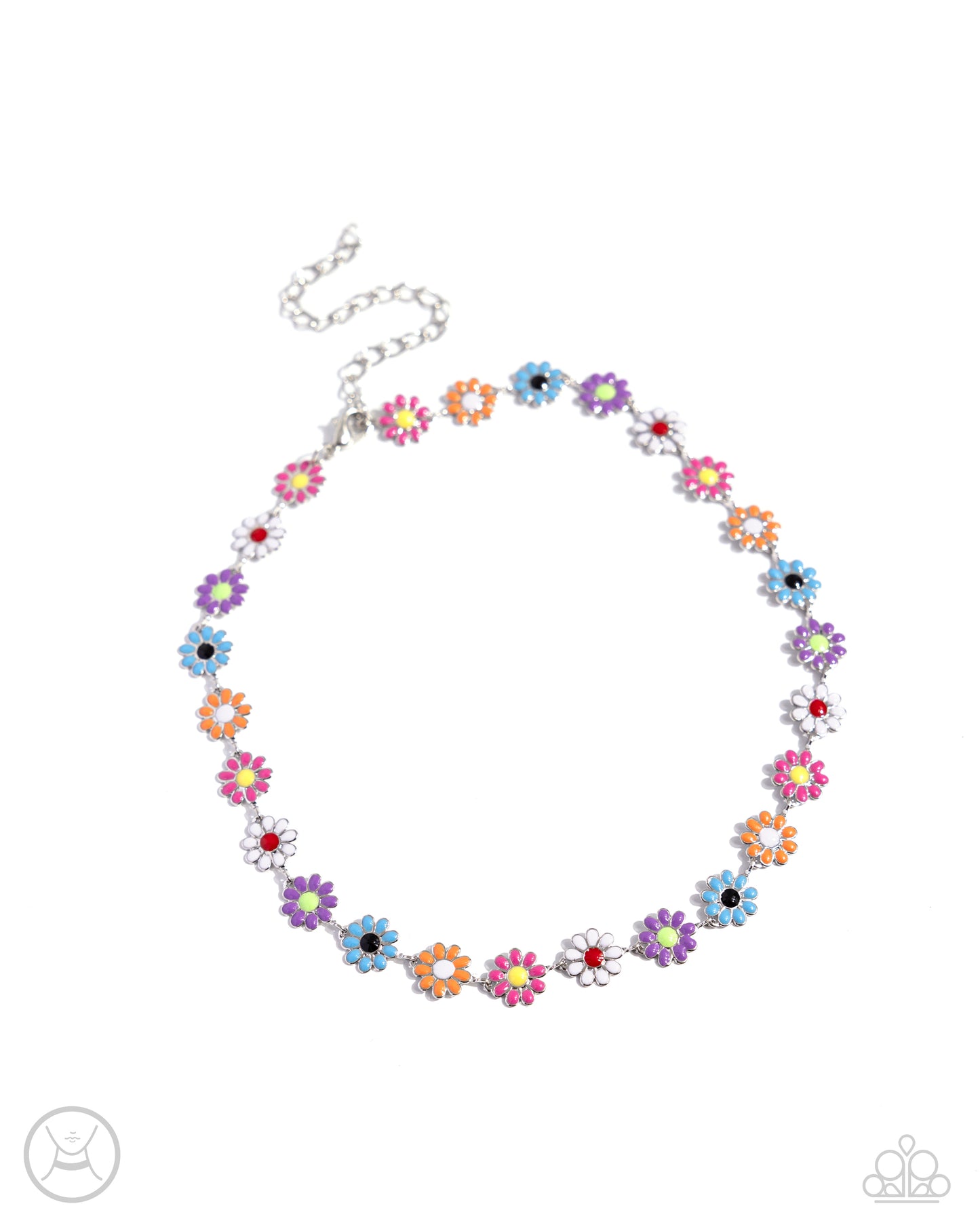 Floral Falsetto - Multi Color Flower Silver Choker Necklace