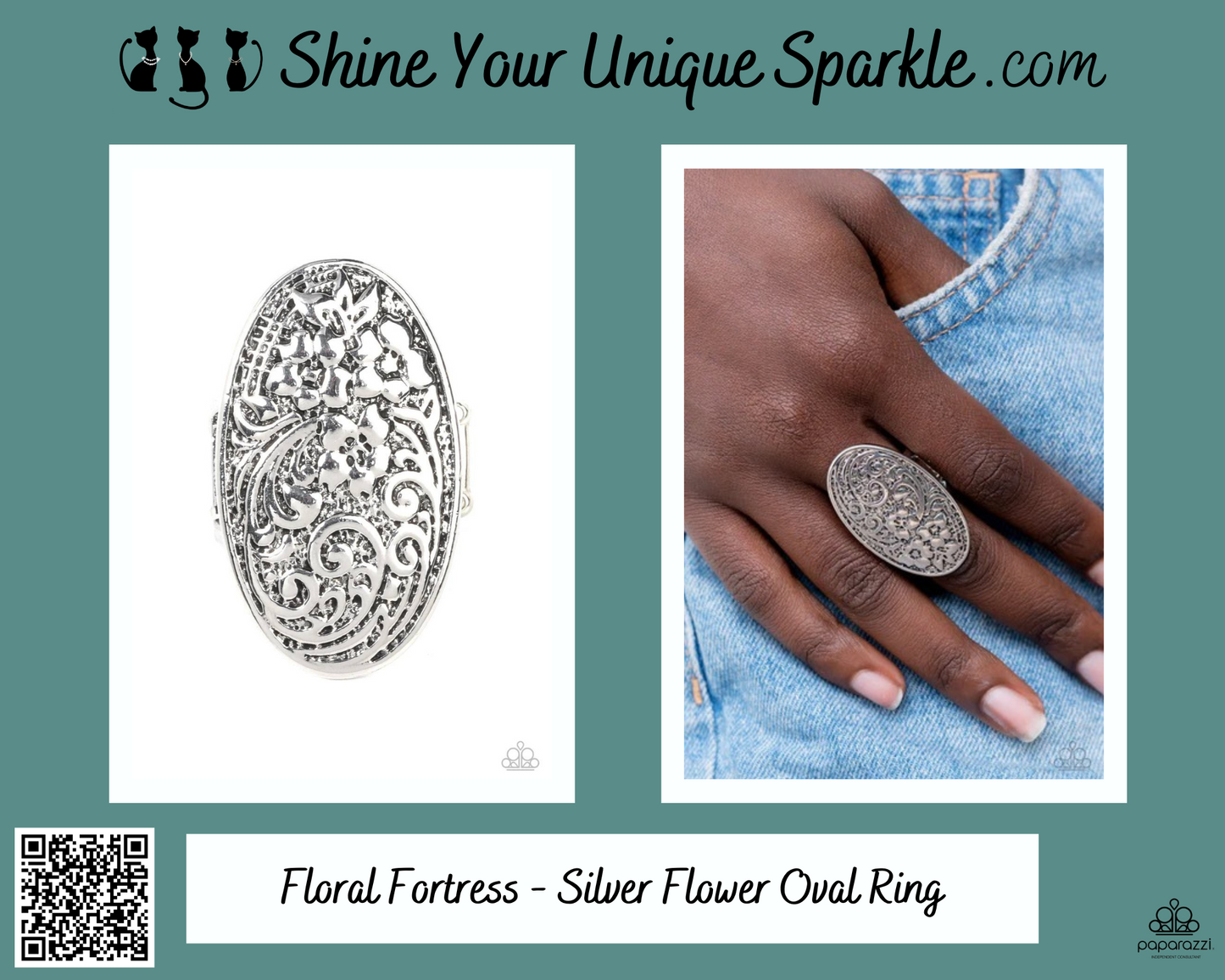 Floral Fortress - Silver Flower Oval Ring