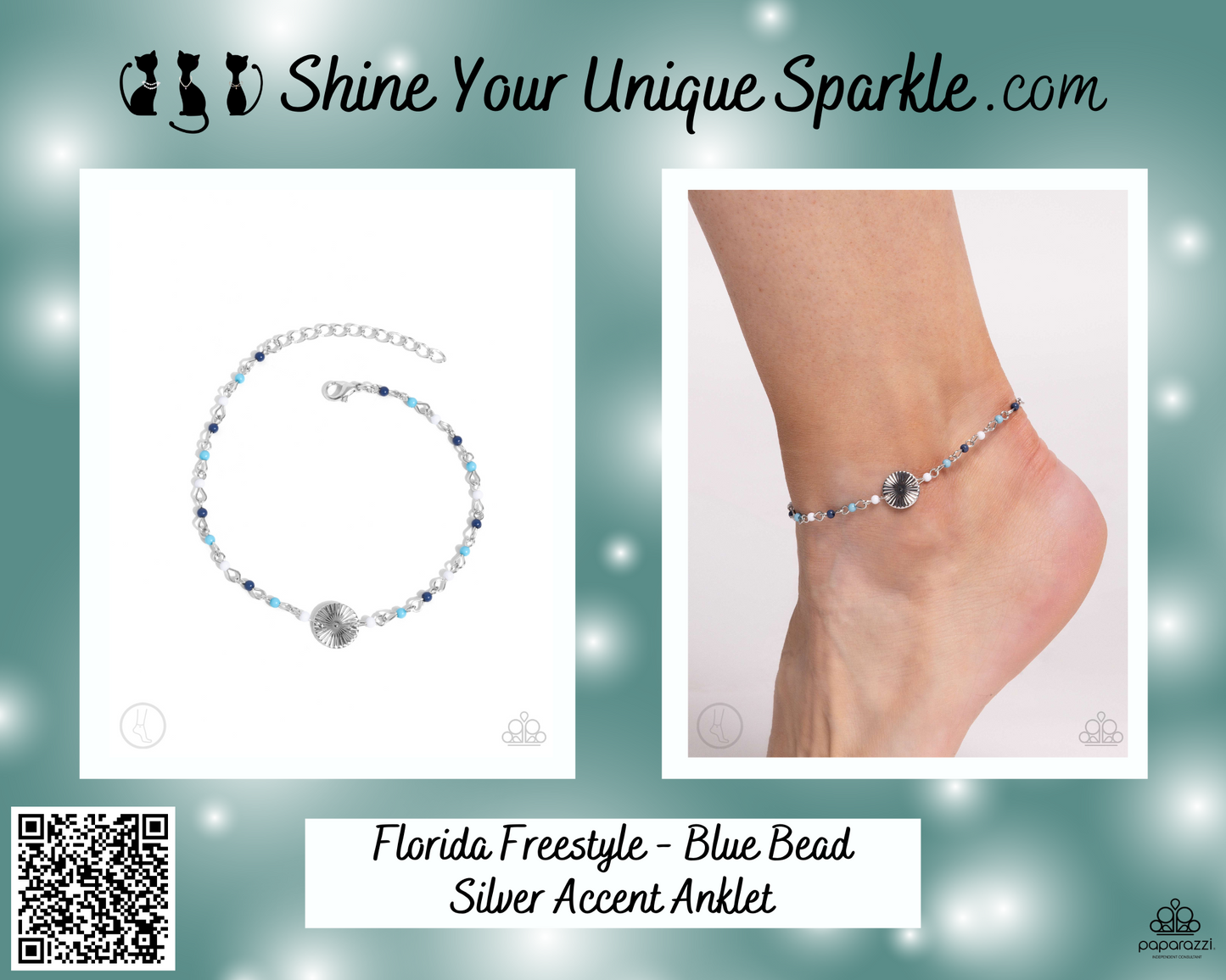 Florida Freestyle - Blue Bead Silver Accent Anklet
