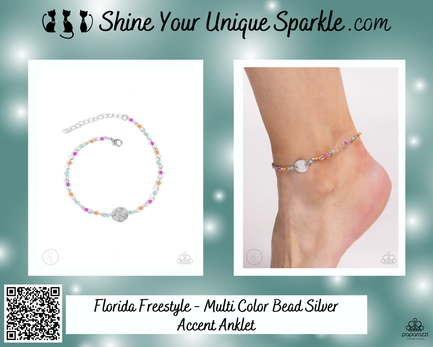 Florida Freestyle - Multi Color Bead Silver Accent Anklet