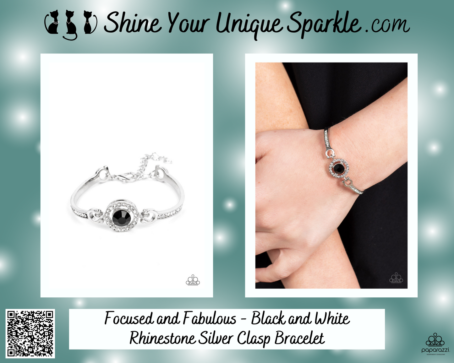 Focused and Fabulous - Black and White Rhinestone Silver Clasp Bracelet