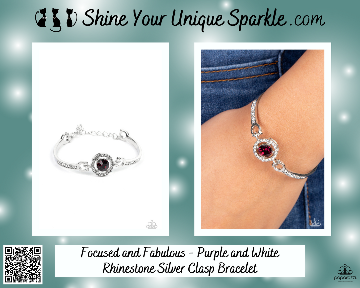 Focused and Fabulous - Purple and White Rhinestone Silver Clasp Bracelet
