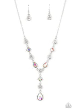 Forget the Crown - Multi Iridescent and White Gem Silver Y Short Necklace