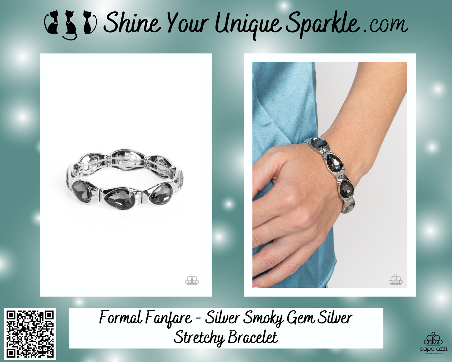 Formal Fanfare - Silver Smoky Gem Silver Stretchy Bracelet