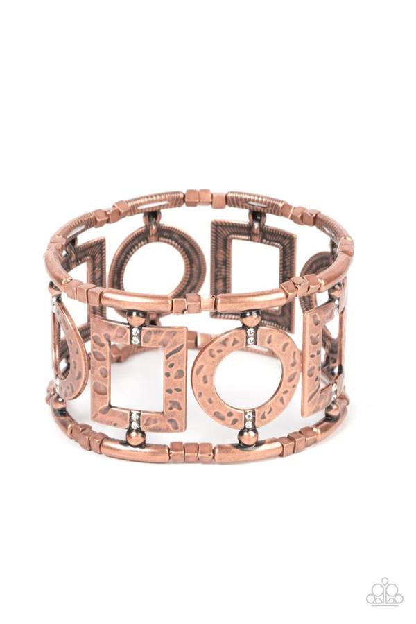 Framed and Fabulous - Copper Square and Circle Stretchy Bracelet