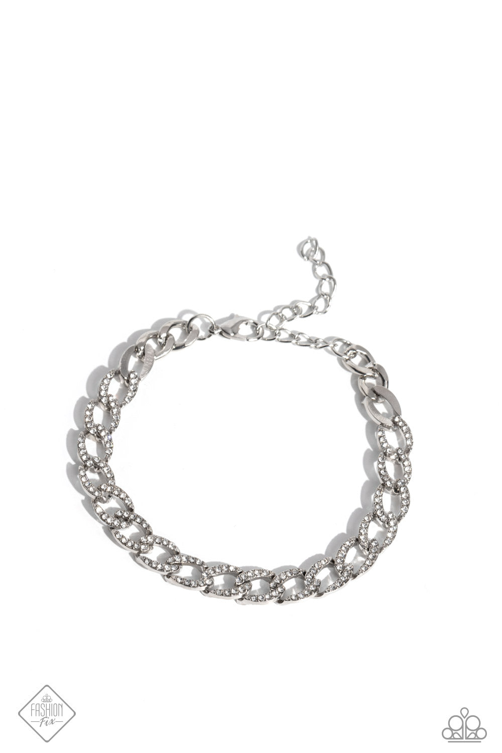 Freethinking Finish - White Rhinestone Silver Chain Clasp Bracelet - Fashion Fix