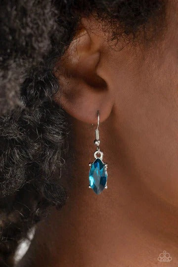PERFECT MATCH / SET: Frosted Florescence - Blue and White Gem Silver Short Necklace AND Instant Iridescence - Blue and Iridescent Rhinestone Silver Post Earrings