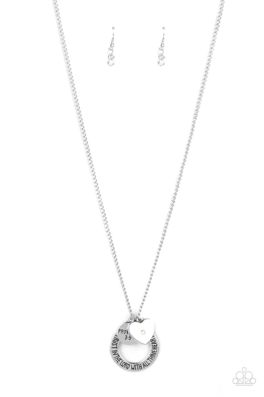 Full of Faith - Multi Iridescent Rhinestone Proverbs 3:5 "Trust in the Lord" Silver Short Necklace