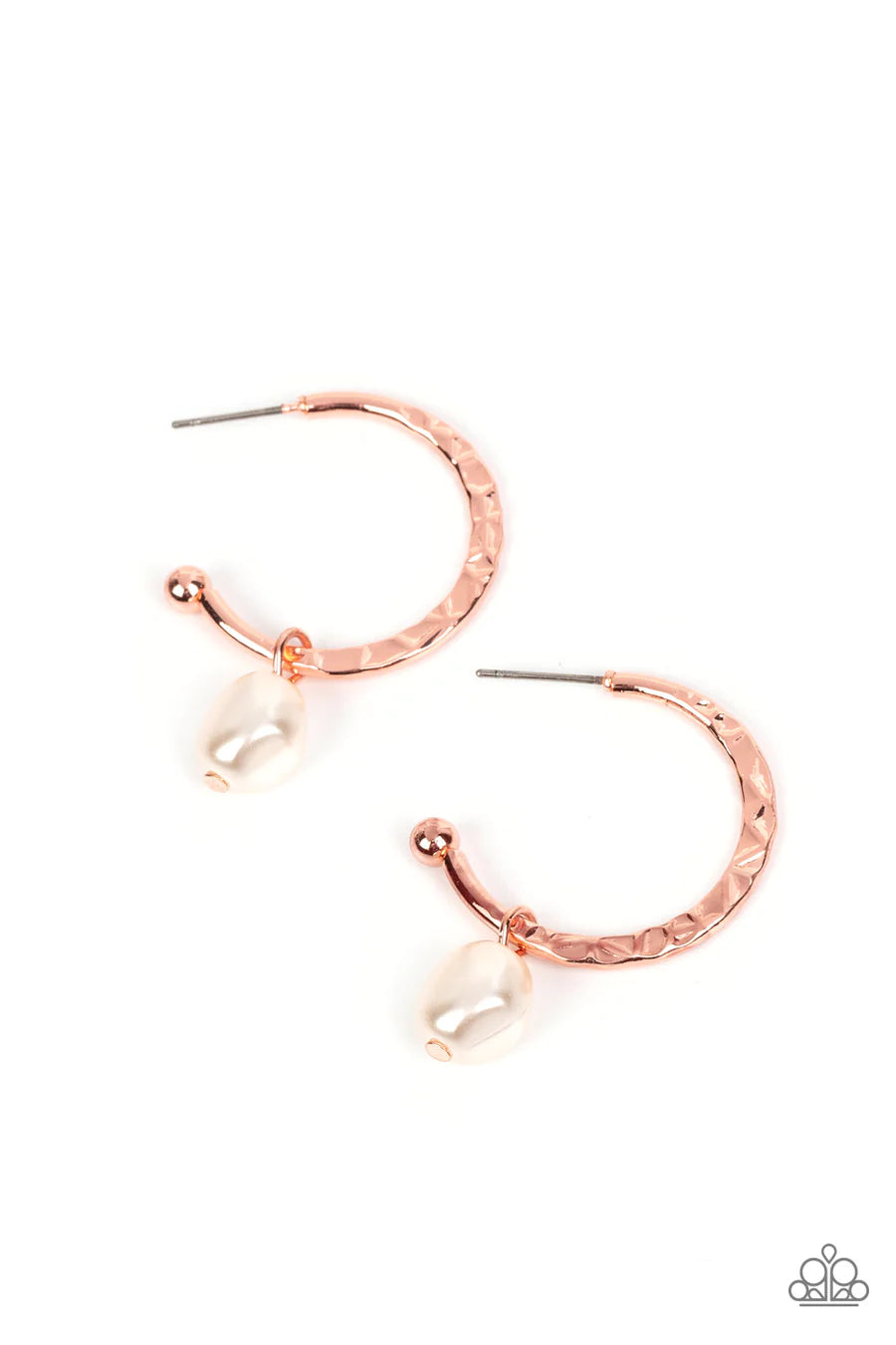 GLAM Overboard - Copper White Pearl Tiny Hoop Earrings