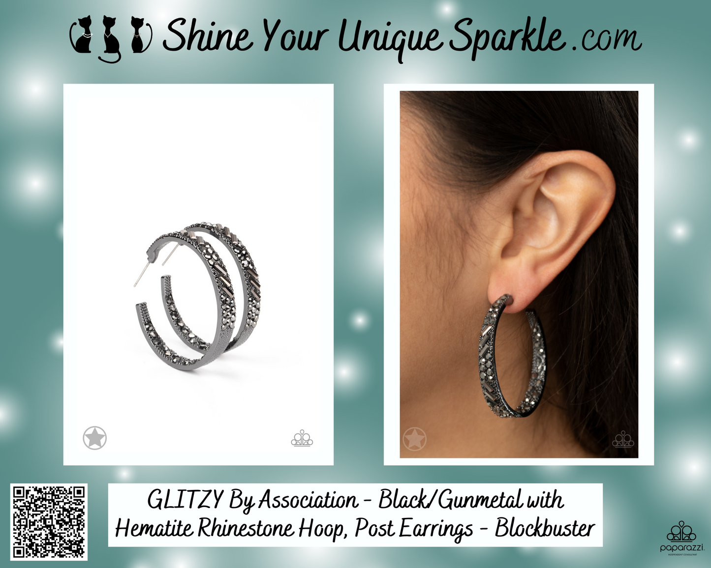 GLITZY By Association - Black/Gunmetal with Hematite Rhinestone Hoop, Post Earrings - Blockbuster