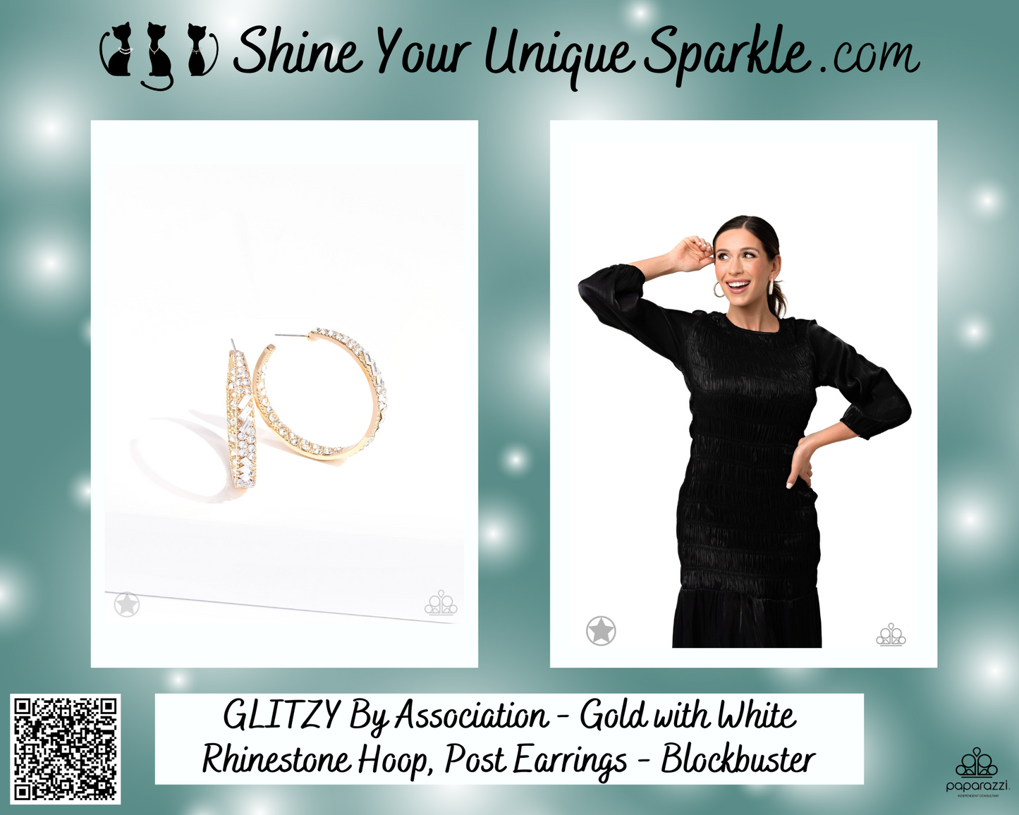 GLITZY By Association - Gold with White Rhinestone Hoop, Post Earrings - Blockbuster