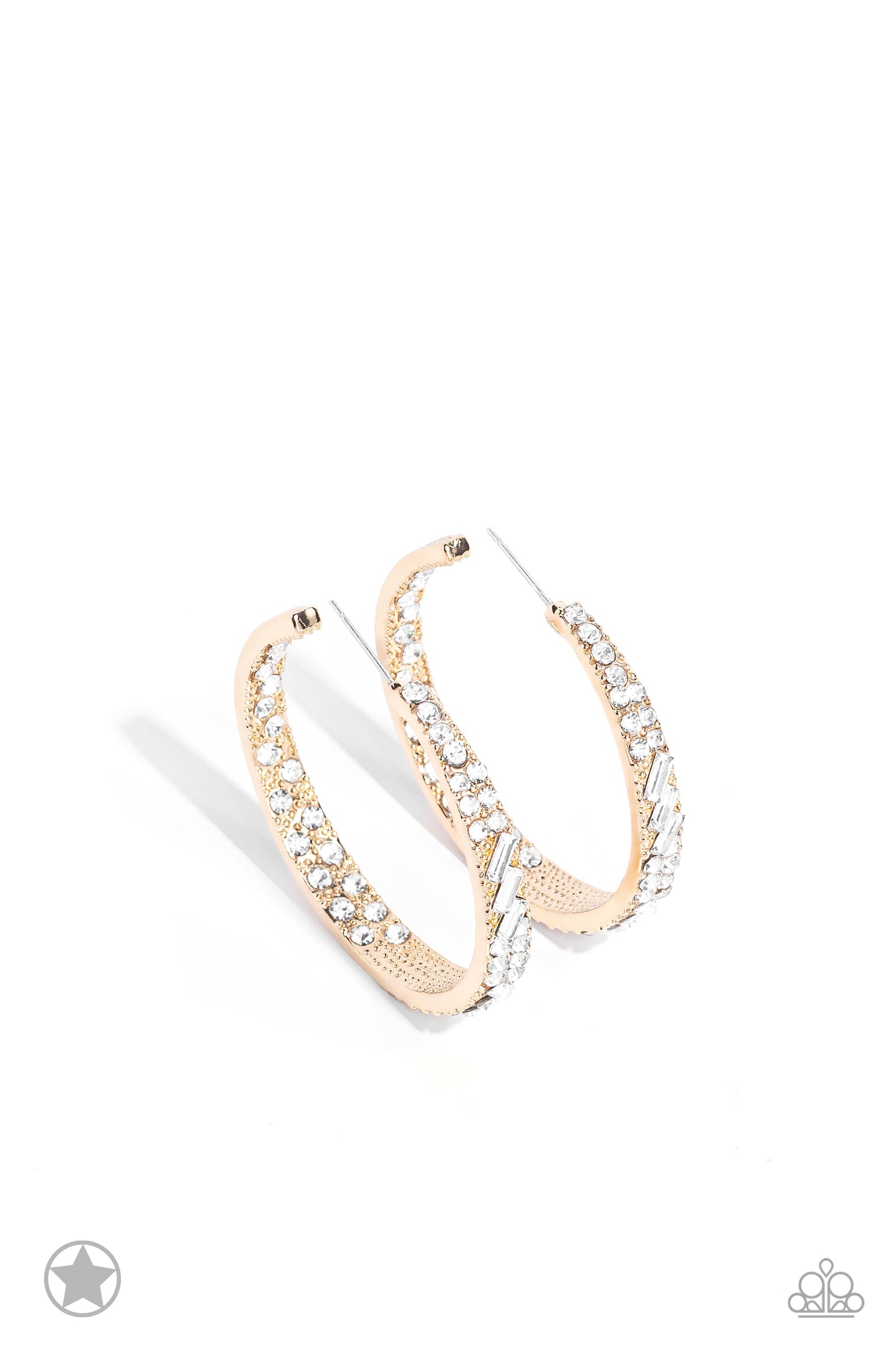 GLITZY By Association - Gold with White Rhinestone Hoop, Post Earrings - Blockbuster