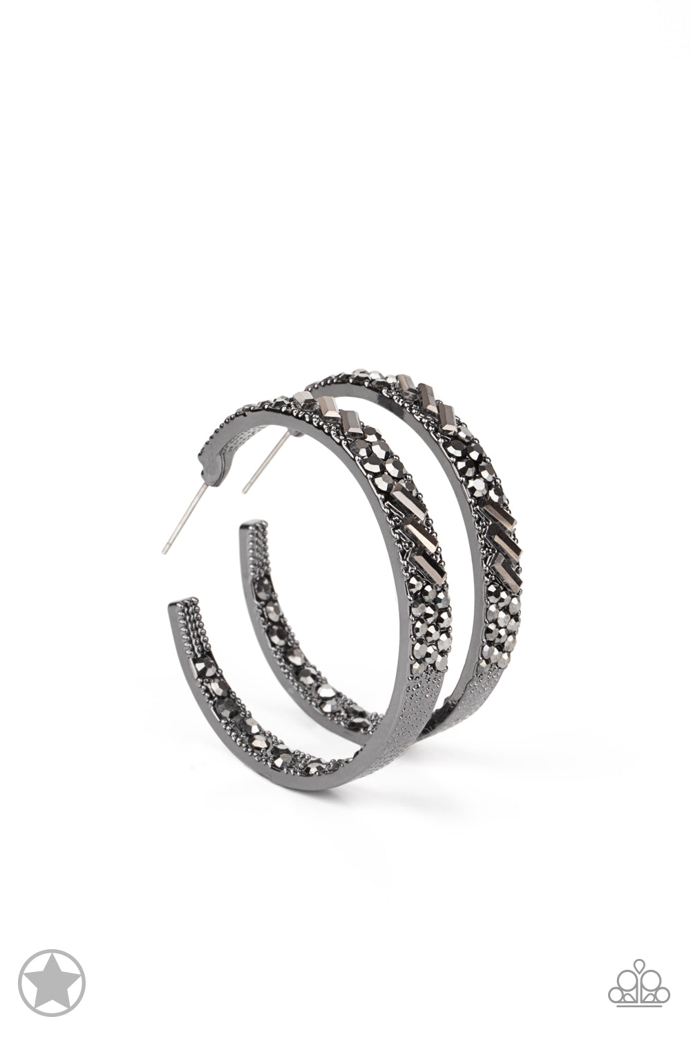 GLITZY By Association - Black/Gunmetal with Hematite Rhinestone Hoop, Post Earrings - Blockbuster