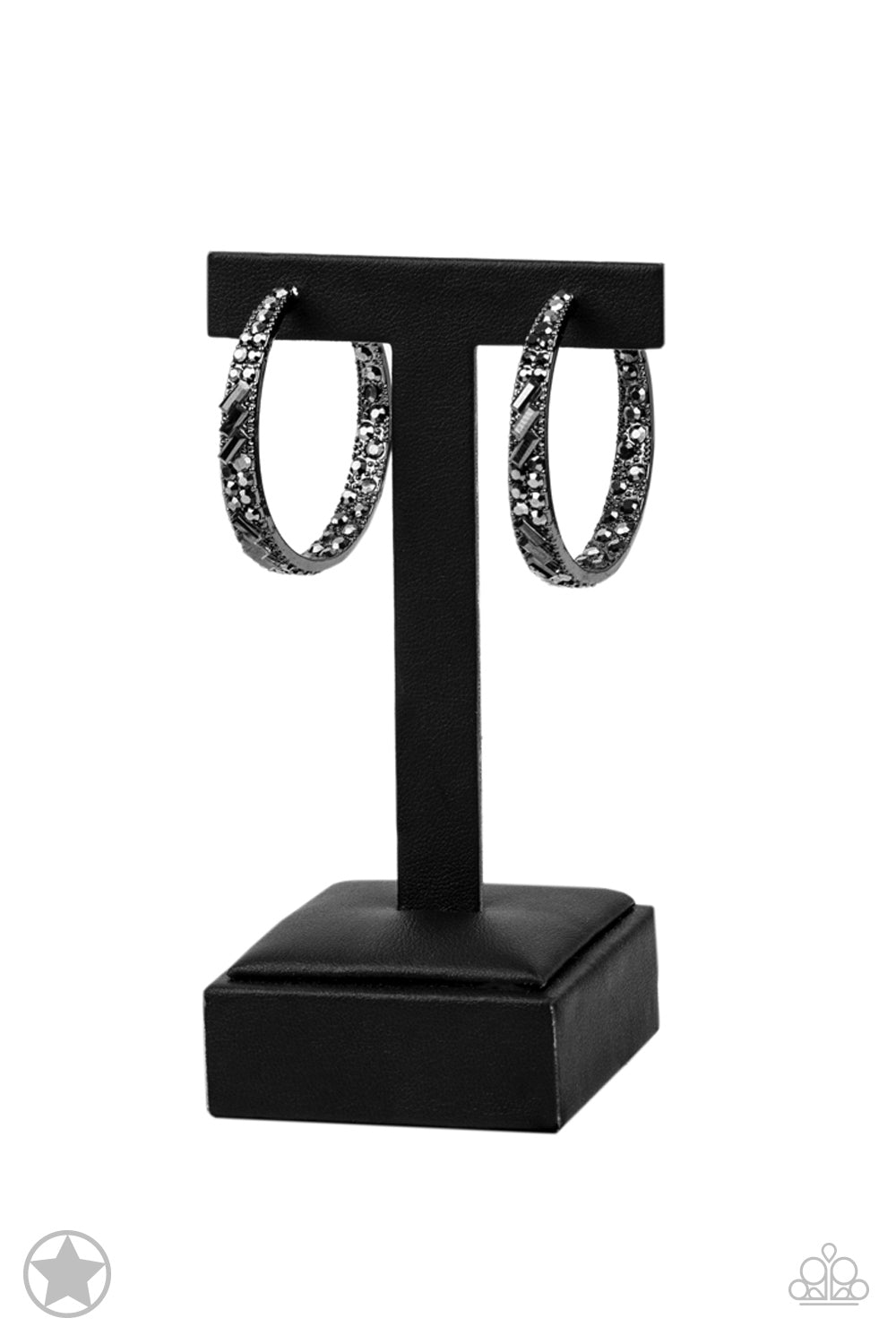 GLITZY By Association - Black/Gunmetal with Hematite Rhinestone Hoop, Post Earrings - Blockbuster